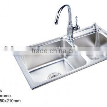 Deep Double Bowl Handmade Stainless Steel Kitchen Sinks With double drainboard