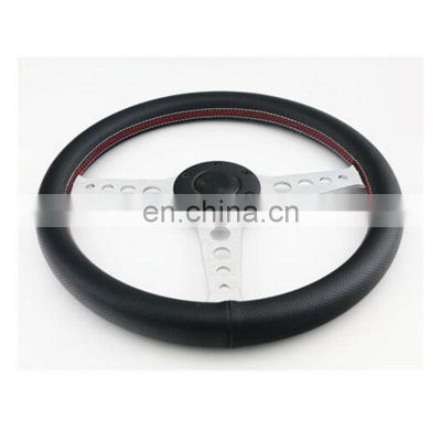 350mm Red white flat dish leather racing steering wheel for sport car,accesorios autos volante esportivo para carro