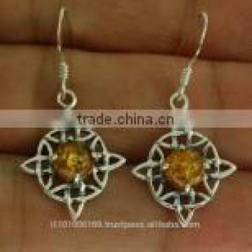 Baltic Amber Celtic Knot Silver Earrings, e303
