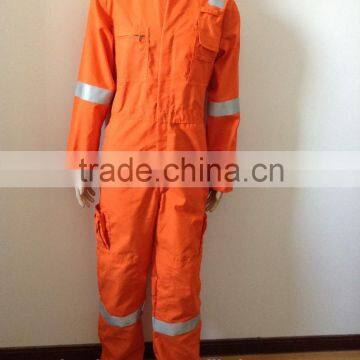 Orange reflective polyester and cotton coverall for Oil Industry