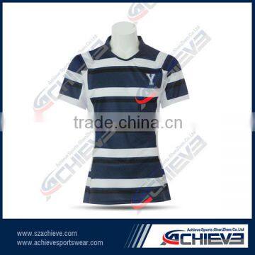 top quality tight fit women striped rugby shirt