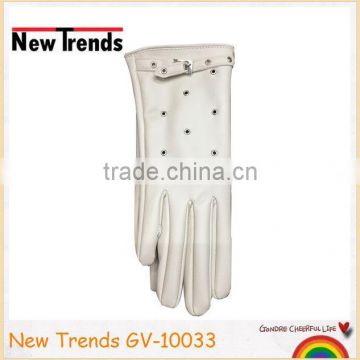 Fashionable white leather gloves with air holes
