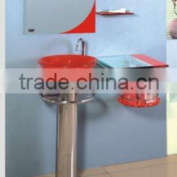 Red color glass wash basin