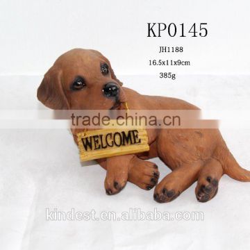 decorative resin dog welcome statue, little dog figurines ,resin craft