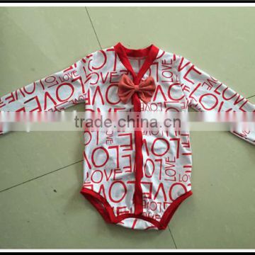 Hot sales unisex clothes open-seat romper baby Love pattern knot bow onesie organic cotton infant long sleeves spring bodysuits