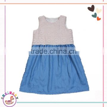 2017 Summer baby clothes 95% cotton Elegant one piece white and blue baby girl dresses