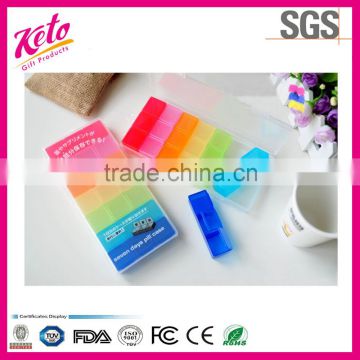 Colorful rainbow 21 cells weekly plastic pill box