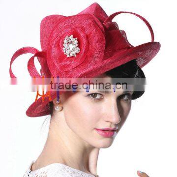 2015 Summer New Arrival Red Sinamay Church Hat Dress Hat Junesyoung