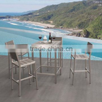 Modern Garden Outdoor Brushed Aluminum WPC 4 Person Outdoor Bar Table and Chair Furniture