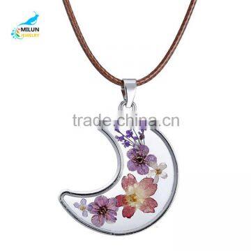 Dried flower necklace moon pendant vintage necklace