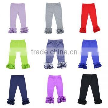 Wholesale 2016 High quality baby icing ruffle pants solid color childrens ruffle best selling icing leggings triple ruffle pants
