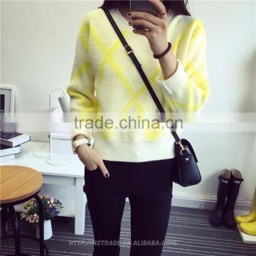 All-Size Latest Fashion Yellow Plaid Sweater Sweatshirt