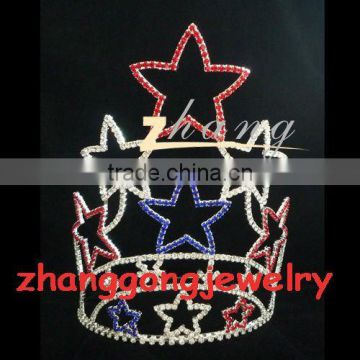 Large star design patriotic diamond pageant crown
