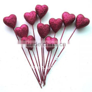 Dark Red Heart Shaped Floral Styrofoam pick (FCK-11776)