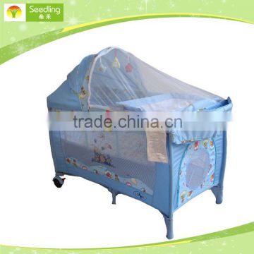 Custom multi-purposes baby cot portable baby camp cot with second layer
