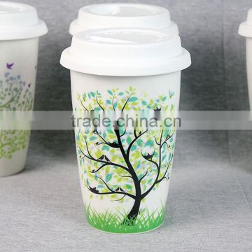Bone China Double Layer Porcelain Coffee Mug With Silicone Pad