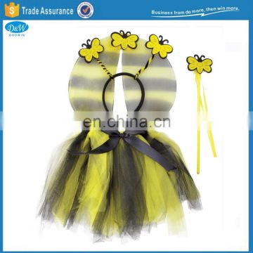 Fancy Child Bee Party Costume Wings Tutu Wand Set
