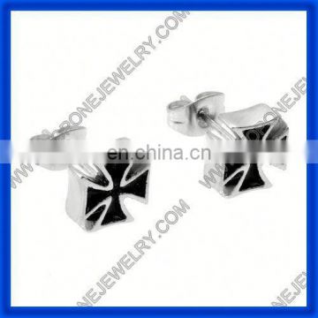 2014 popular stainless steel male black cross earrings jewelry top China manufacturer