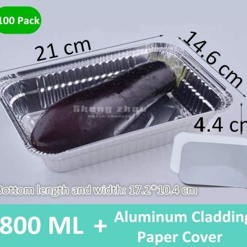 100 Pack Aluminum Pans with Aluminum Cladding Paper Lids,100 Pack, Deep Steam Table Pans, Rectangular Aluminum Grill Pans (800 ML)