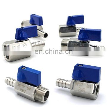 Blue MINI Ball valve Stainless steel 1/4 3/8 1/2 to 7mm 10mm 8mm 12mm Pagoda adapter female male 304 Hardware 2 way ball valve
