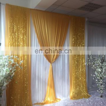Free Shipping White Curtain With Gold Ice Silk Sequin Drape,Ready Made Backdrop Wedding Party Decoration