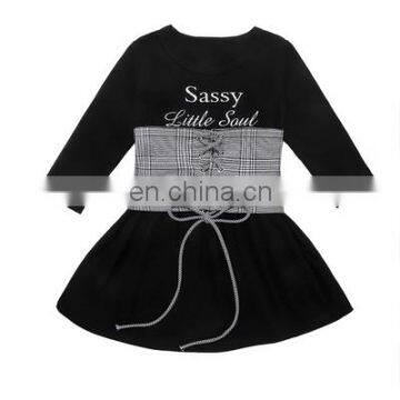 ins children's clothing girls letter printed dress lattice waist belt children two-piece children's suit