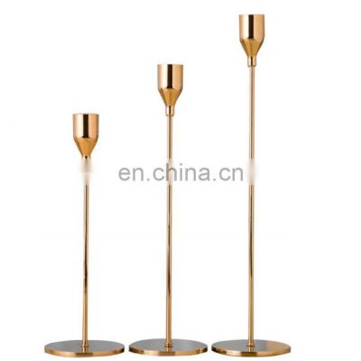 wedding candle holder gold Decorative Set of 3 Single-head Wrought-iron Gold Stand Table Candle stick Holder