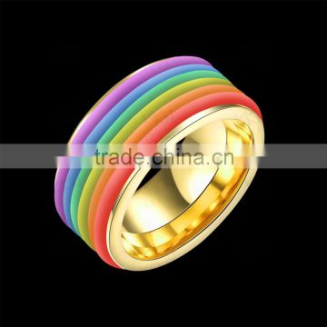 hot sale titanium steel ring rainbow color gold plated