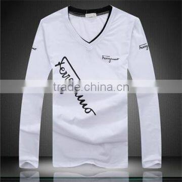 100% Cotton Cheap V-neck Plain High Quality T-shirt White