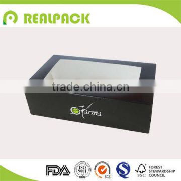Disposable printed cardboard food packaging with clear window for sushi