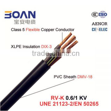 RV-K Power Cable 0.6/1Kv Flexible Cu/XLPE/PVC UNE 21123-2/EN 50265