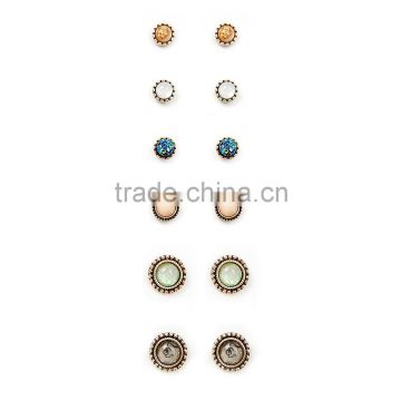 Sweet Personality Simple Round Colorful Rhinestone Retro Bronze Wrapped Vintage Crystal Beads Stud Earrings Sets For Women