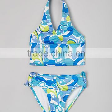 New Design Girl Swimsuit Blue And Green Wild Water Tankini Girl Beachwear Kids Clothing G-NP-TR905-385