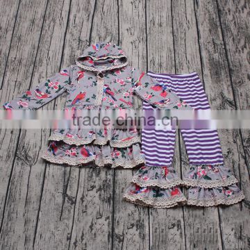 In stock wholesale baby girls long sleeve boutique outfits 2pcs autumn winter long sleeve hoodie jacket pants set overcoat dress