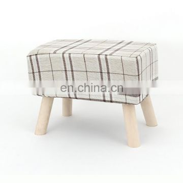 Customized comfortable linen printed chair stool with four wooden legs for living room