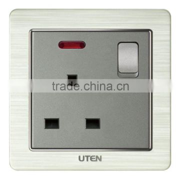 13A British switched socket with neon, wall switch and socket