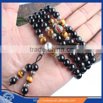 6mm-8mm Options Multilayer Tiger Eye and Obsidian Malas Prayer Beads Bracelet Good Fortune