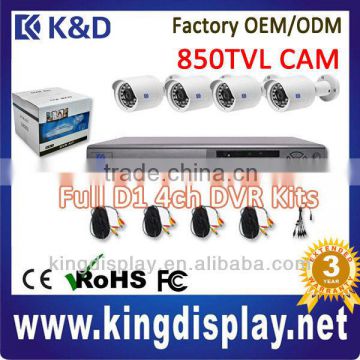 new k&d h264 standalone security surveillance network diy cctv dvr kit with 4ch d1 dvr 850tvl ir ip66 mini cctv camera