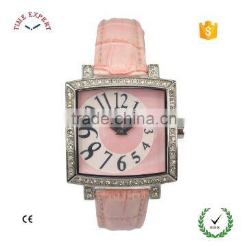 Luxury stainless steel case back with genuine leather strap lady watch                        
                                                                                Supplier's Choice