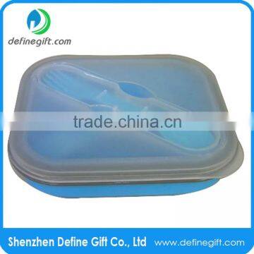 Silicone Collapsible Lunch Box, Retractable Picnic Box with Fork