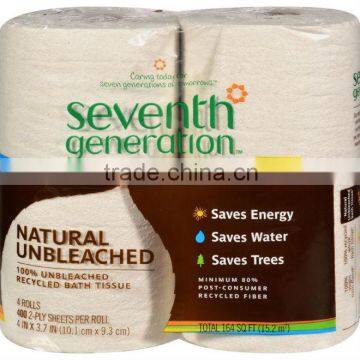 Seventh Generation Bathroom Tissue - 2 ply Natural Unbleached - 4 ct 400 sheet rolls - Case of 12