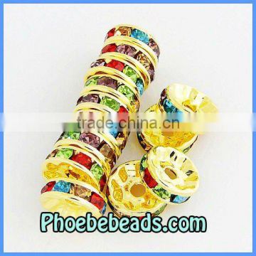 Wholesale 10mm Czech Crystal Spacers Gold Alloy Beads Pave Multicolor Rhinestone Accessories For Basketball Wives Earrings