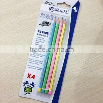 7" standard size hexagonal shape soft wood candy striped HB pencil set in blister card