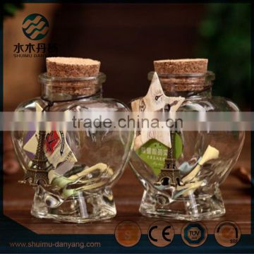 High quality 50ml heart shaped food storage glass jar with cork
