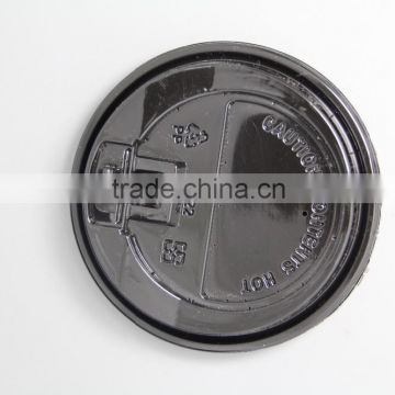 Disposable black plastic coffee cup lids with hat