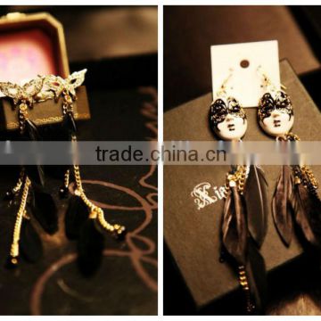 2014 new style natural feather girlbox earrings