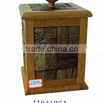 Natural bamboo and coconut shell storage canister with cover