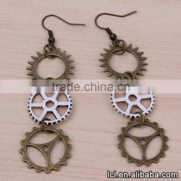 cheap fashion imitation jewelry new popular steampunk DIY 3pcs gear earrings made in China yiwu