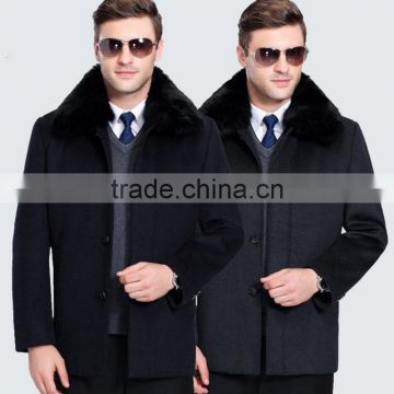 MSW0042 cashmere coat winter 2016 business casual coat Fur Collar Jacket Mens Long windbreaker