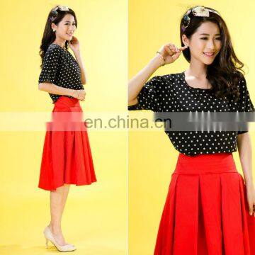 Red dress and round collar black short sleeve T-shirt alibaba sale dress